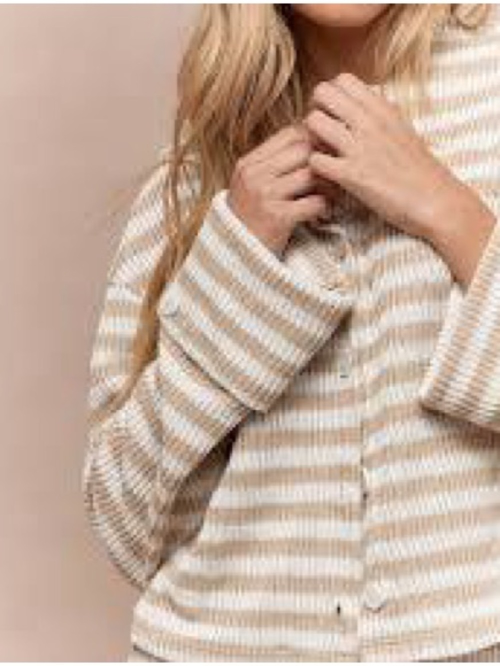 Missguided Striped Button-Front Cardigan in Beige and White